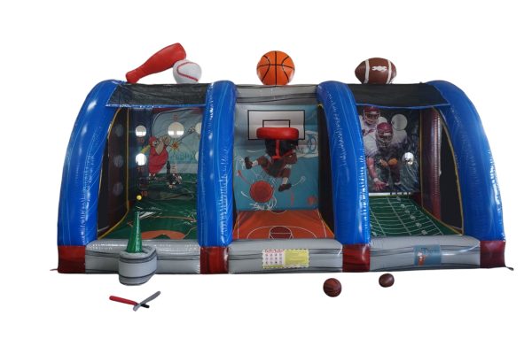 Le jeu multi-game propose trois sports interactifs : base-ball, basket et rugby. Adapté à tous les âges. Idéal pour tous les événement.